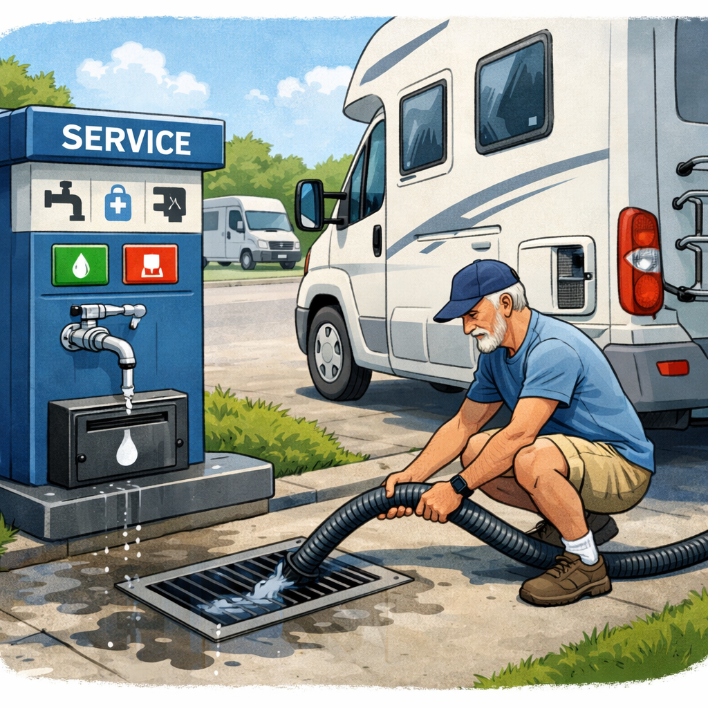 servicepunt op camperplaats voor water innemen en lozen van afvalwater