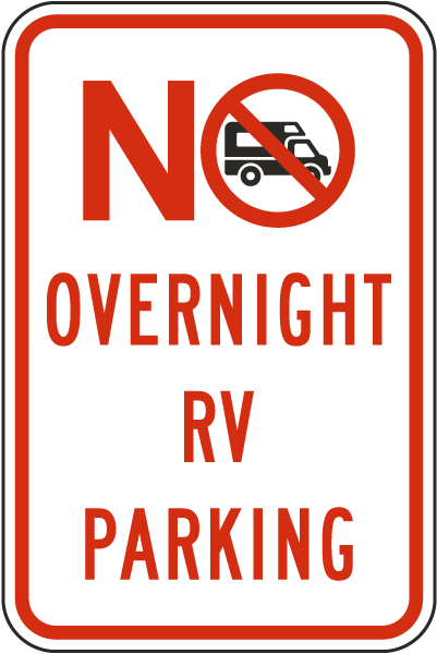 verkeersbord dat overnachten met camper verboden is op parkeerplaats